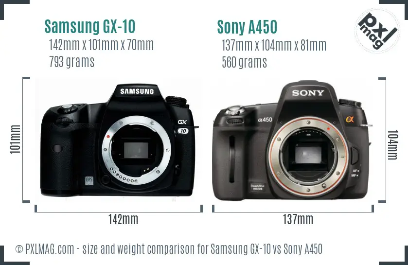 Samsung GX-10 vs Sony A450 size comparison