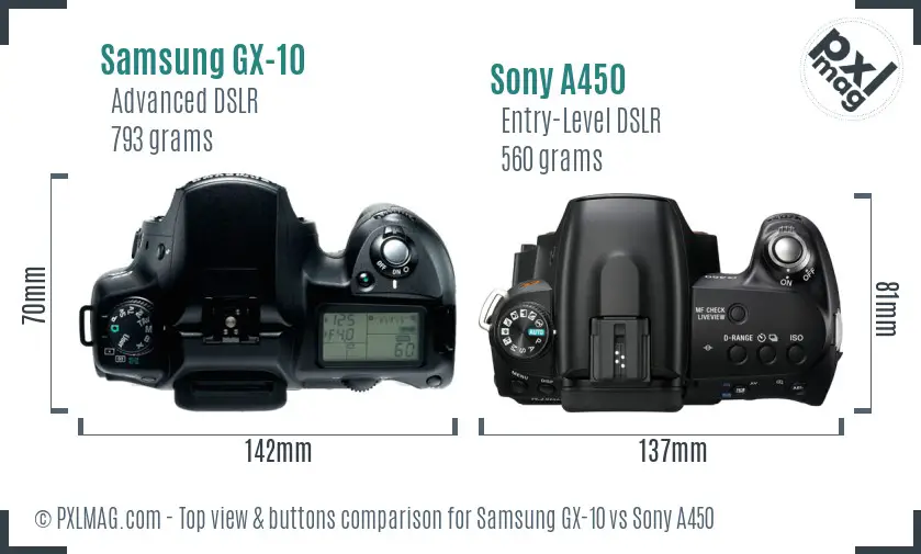 Samsung GX-10 vs Sony A450 top view buttons comparison