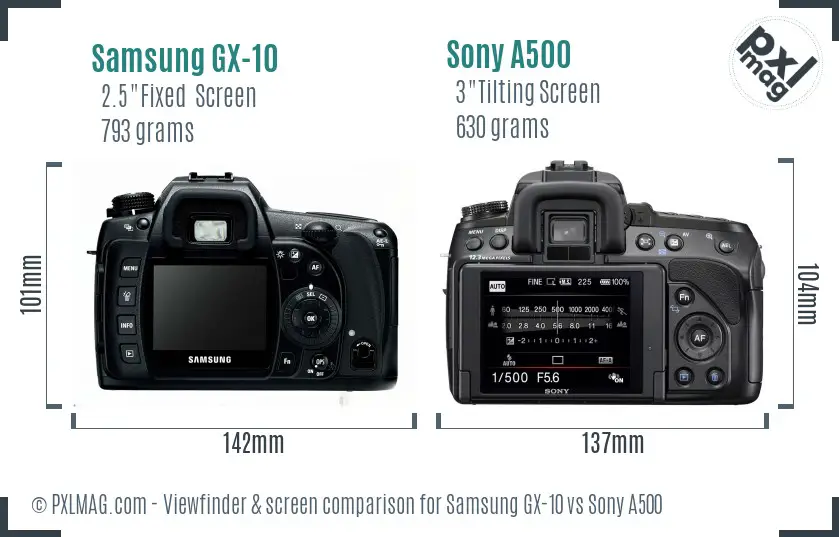 Samsung GX-10 vs Sony A500 Screen and Viewfinder comparison