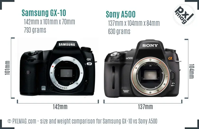 Samsung GX-10 vs Sony A500 size comparison