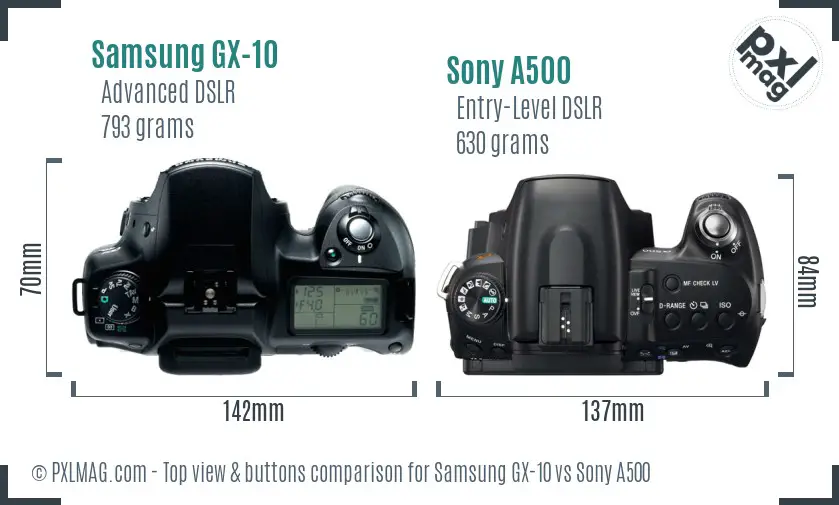 Samsung GX-10 vs Sony A500 top view buttons comparison