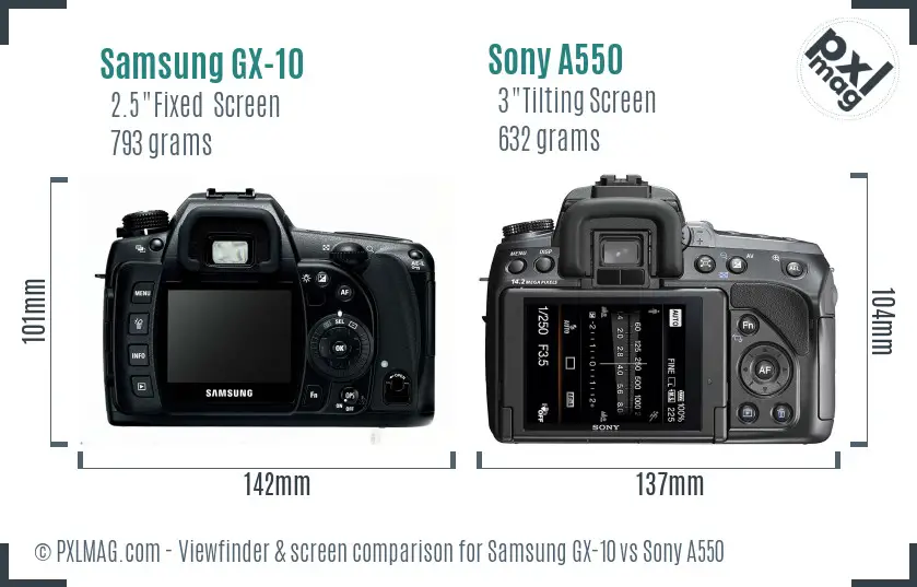 Samsung GX-10 vs Sony A550 Screen and Viewfinder comparison