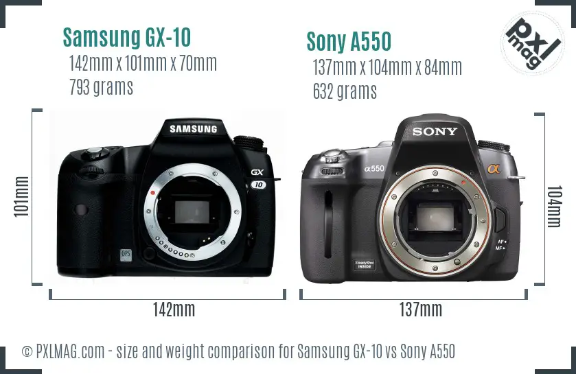 Samsung GX-10 vs Sony A550 size comparison