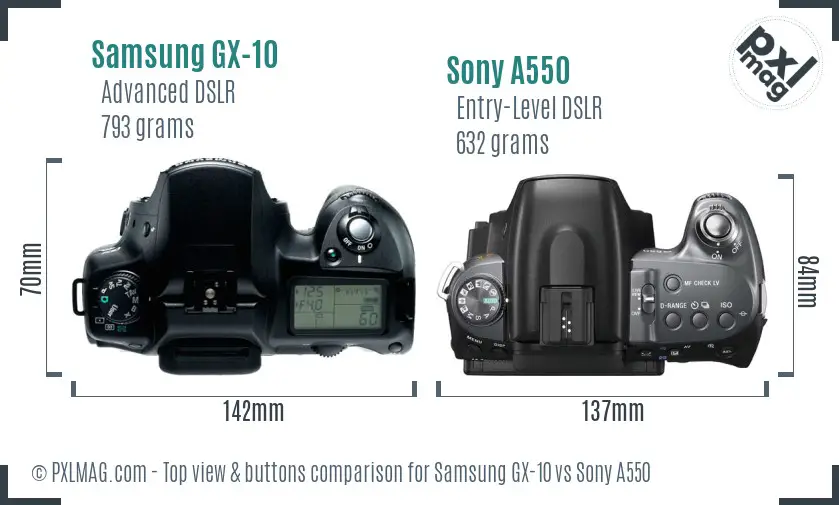 Samsung GX-10 vs Sony A550 top view buttons comparison