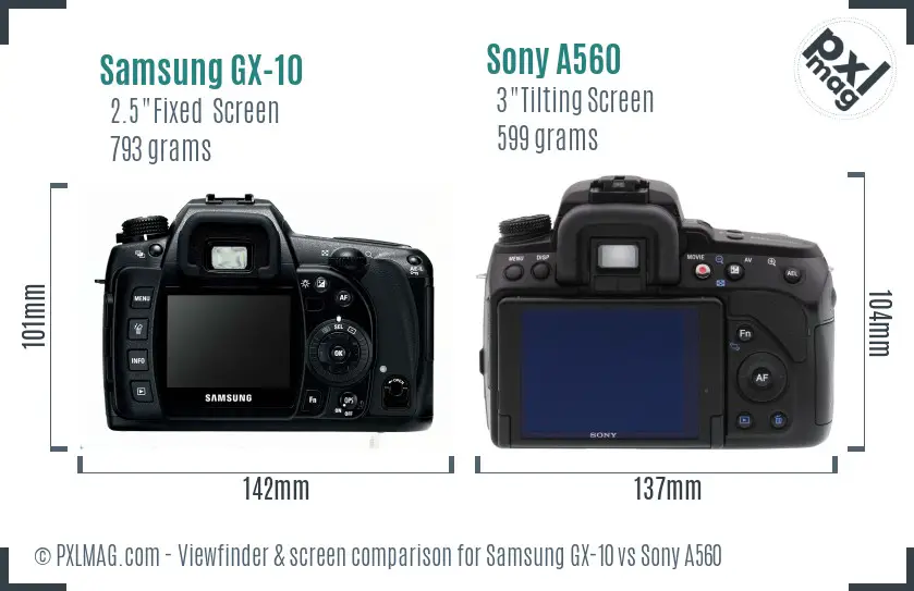 Samsung GX-10 vs Sony A560 Screen and Viewfinder comparison