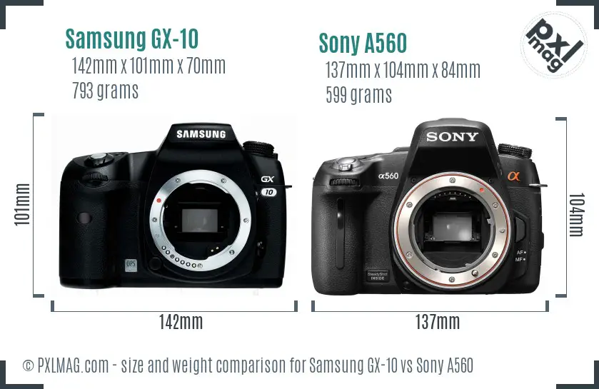 Samsung GX-10 vs Sony A560 size comparison
