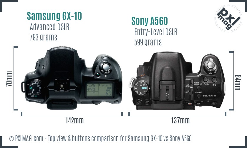 Samsung GX-10 vs Sony A560 top view buttons comparison
