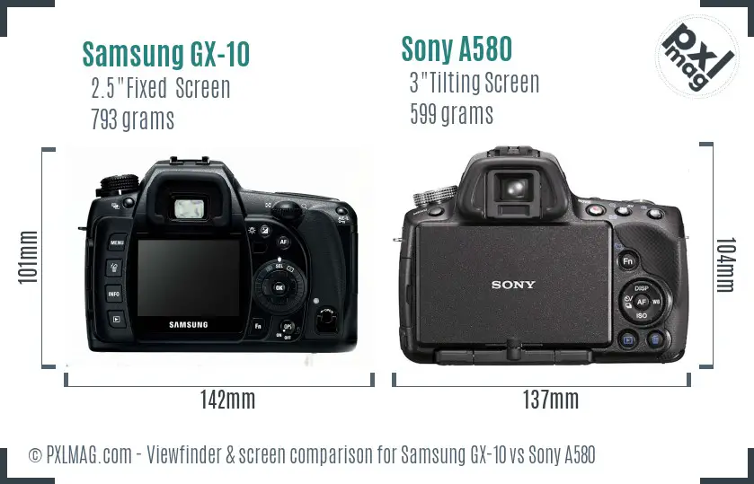 Samsung GX-10 vs Sony A580 Screen and Viewfinder comparison