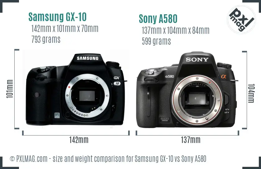 Samsung GX-10 vs Sony A580 size comparison