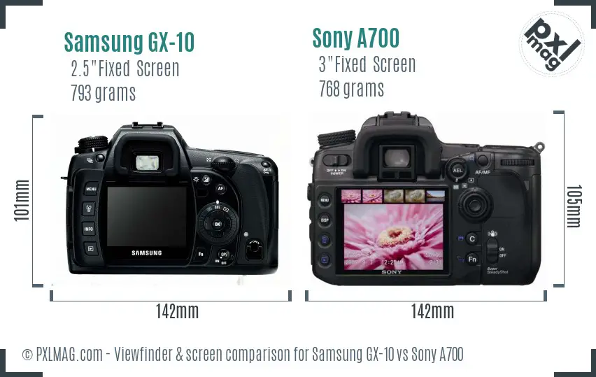 Samsung GX-10 vs Sony A700 Screen and Viewfinder comparison