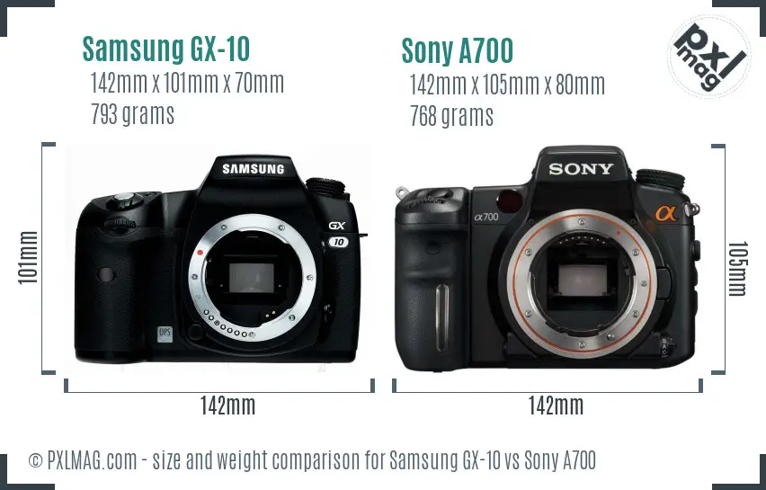 Samsung GX-10 vs Sony A700 size comparison