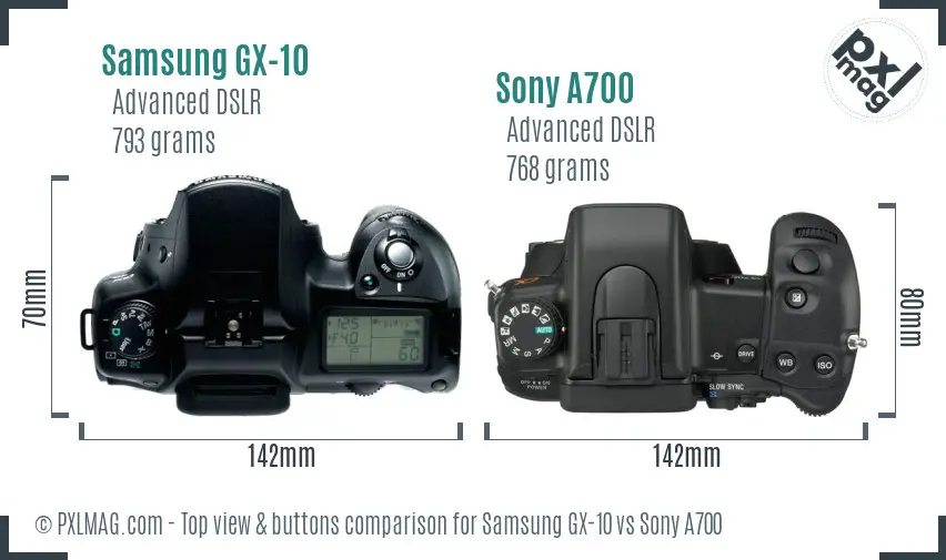 Samsung GX-10 vs Sony A700 top view buttons comparison