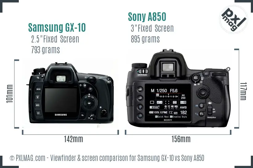 Samsung GX-10 vs Sony A850 Screen and Viewfinder comparison