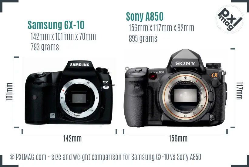 Samsung GX-10 vs Sony A850 size comparison