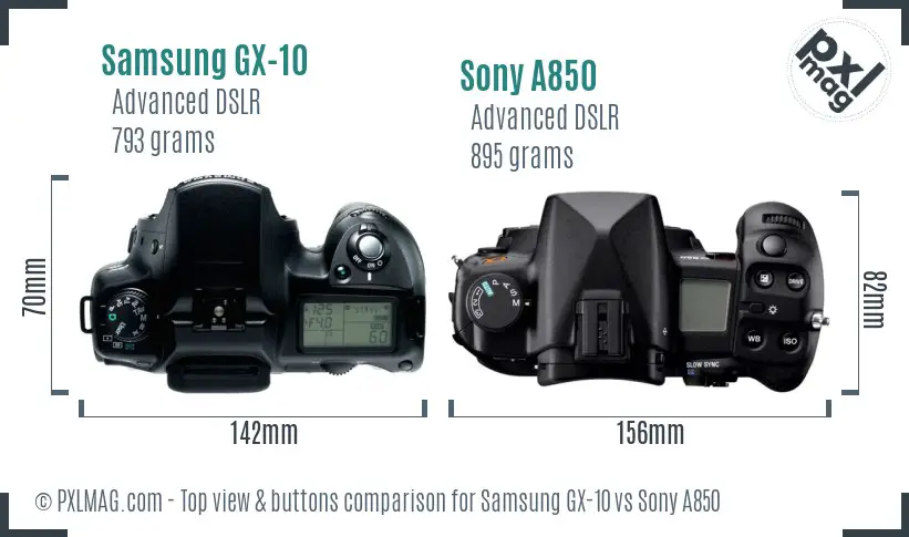 Samsung GX-10 vs Sony A850 top view buttons comparison