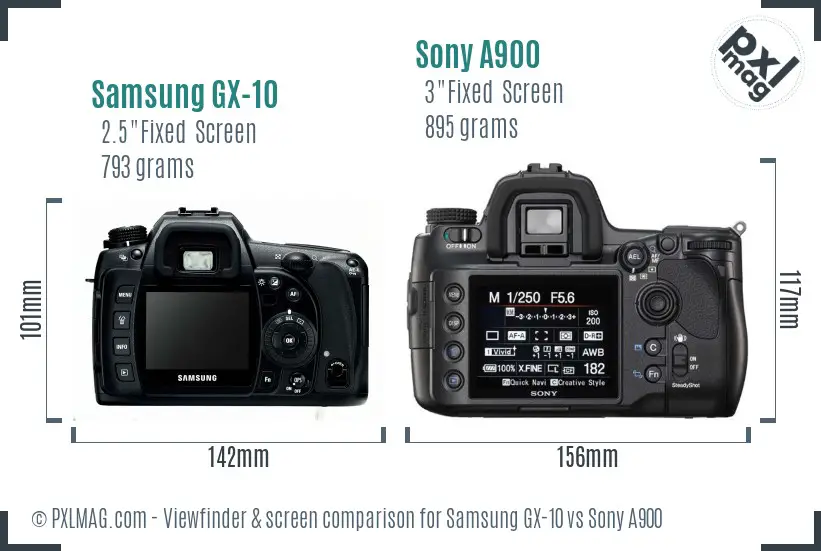 Samsung GX-10 vs Sony A900 Screen and Viewfinder comparison