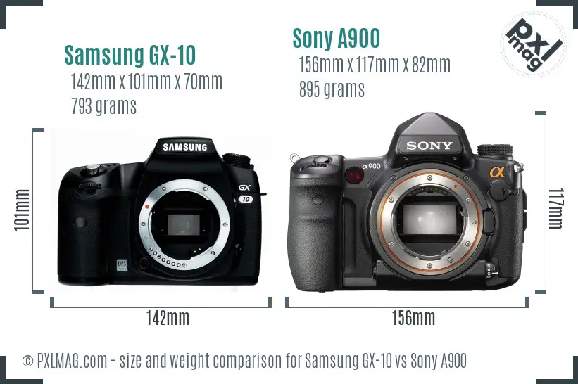 Samsung GX-10 vs Sony A900 size comparison