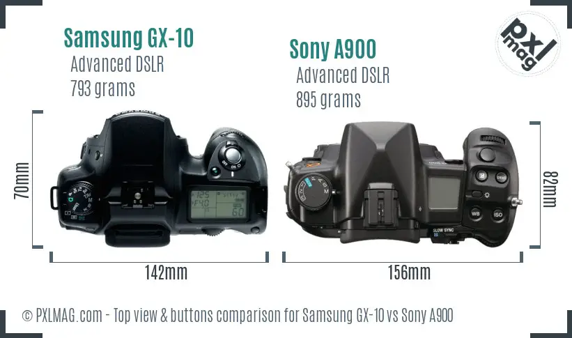 Samsung GX-10 vs Sony A900 top view buttons comparison