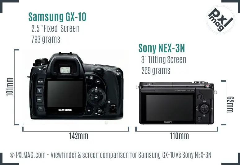 Samsung GX-10 vs Sony NEX-3N Screen and Viewfinder comparison
