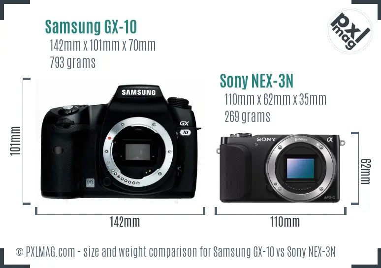 Samsung GX-10 vs Sony NEX-3N size comparison
