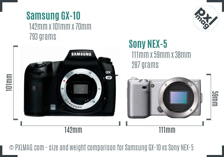 Samsung GX-10 vs Sony NEX-5 size comparison