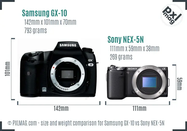 Samsung GX-10 vs Sony NEX-5N size comparison