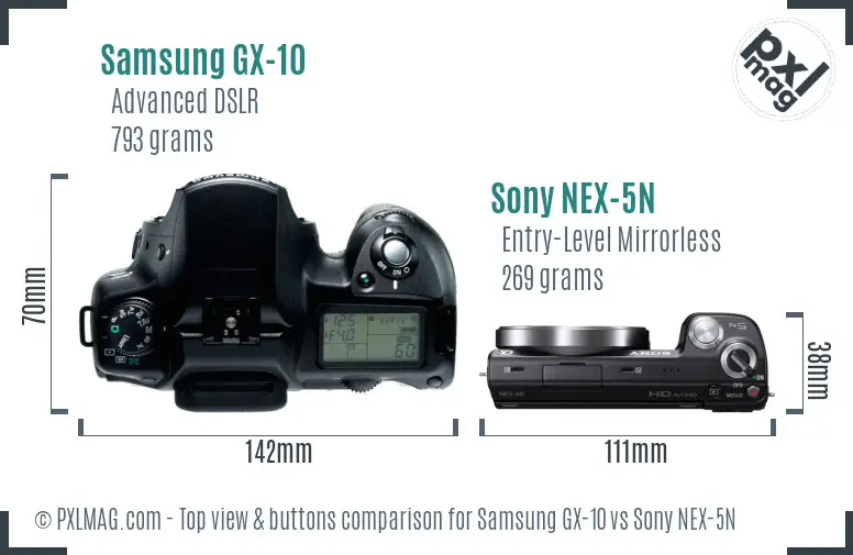 Samsung GX-10 vs Sony NEX-5N top view buttons comparison