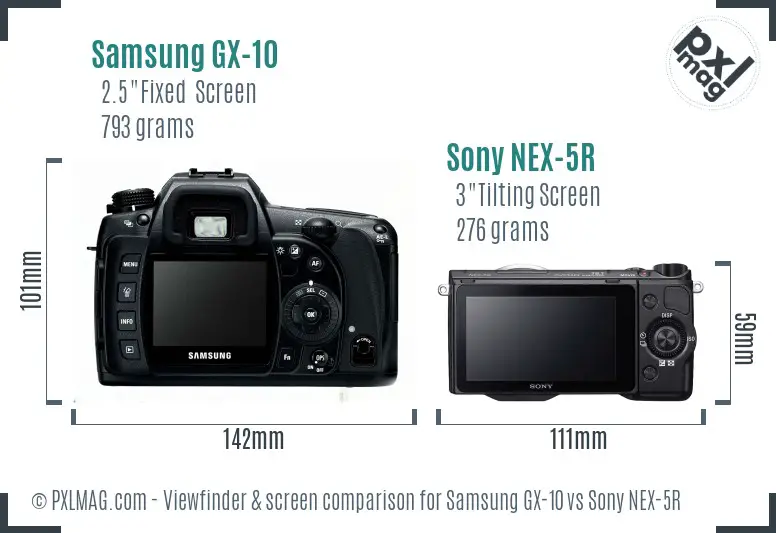 Samsung GX-10 vs Sony NEX-5R Screen and Viewfinder comparison