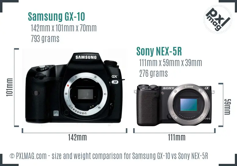 Samsung GX-10 vs Sony NEX-5R size comparison