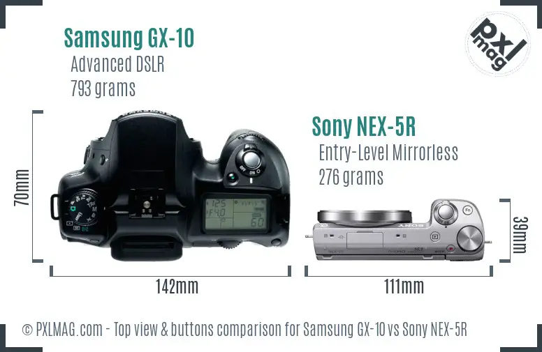 Samsung GX-10 vs Sony NEX-5R top view buttons comparison