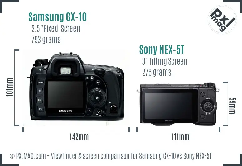 Samsung GX-10 vs Sony NEX-5T Screen and Viewfinder comparison