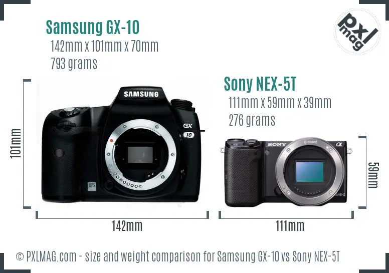 Samsung GX-10 vs Sony NEX-5T size comparison