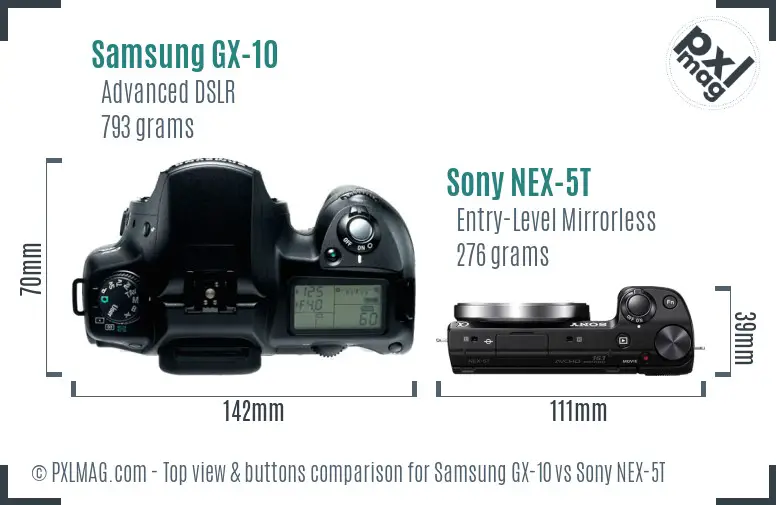 Samsung GX-10 vs Sony NEX-5T top view buttons comparison