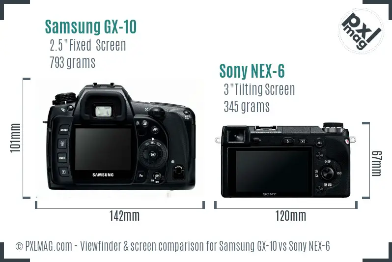 Samsung GX-10 vs Sony NEX-6 Screen and Viewfinder comparison
