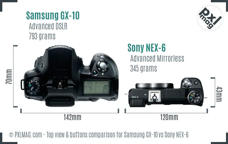 Samsung GX-10 vs Sony NEX-6 top view buttons comparison