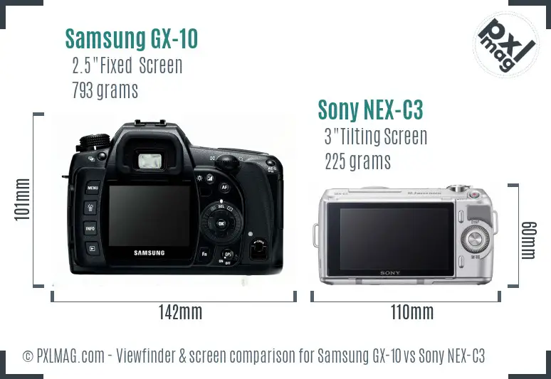 Samsung GX-10 vs Sony NEX-C3 Screen and Viewfinder comparison