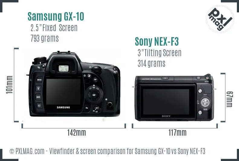 Samsung GX-10 vs Sony NEX-F3 Screen and Viewfinder comparison