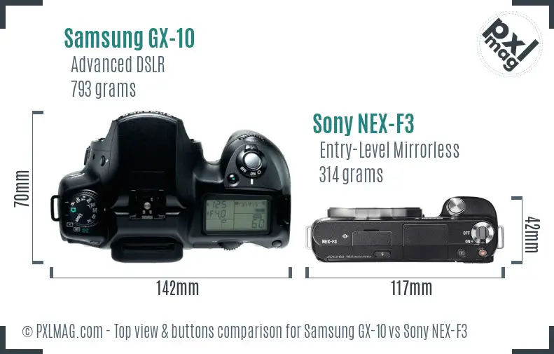 Samsung GX-10 vs Sony NEX-F3 top view buttons comparison