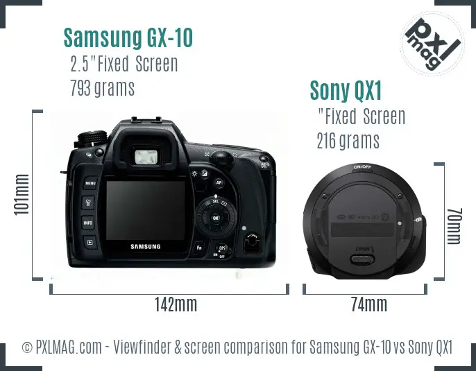 Samsung GX-10 vs Sony QX1 Screen and Viewfinder comparison