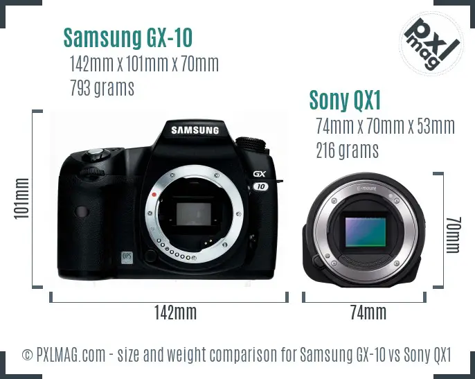 Samsung GX-10 vs Sony QX1 size comparison