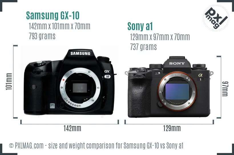 Samsung GX-10 vs Sony a1 size comparison