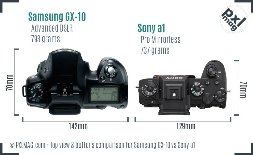 Samsung GX-10 vs Sony a1 top view buttons comparison