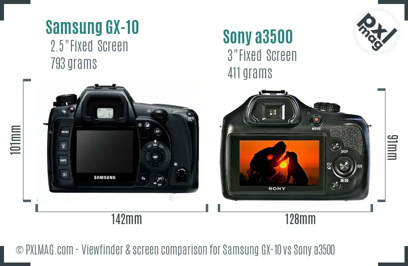 Samsung GX-10 vs Sony a3500 Screen and Viewfinder comparison Samsung GX-10 vs Sony a3500 Screen and Viewfinder comparison