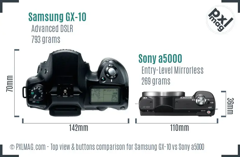 Samsung GX-10 vs Sony a5000 top view buttons comparison