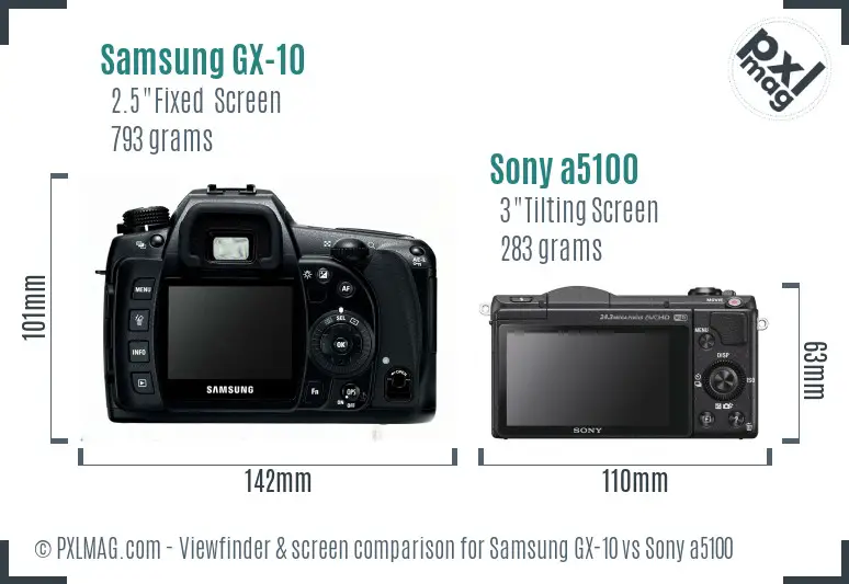 Samsung GX-10 vs Sony a5100 Screen and Viewfinder comparison