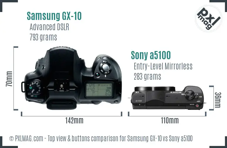 Samsung GX-10 vs Sony a5100 top view buttons comparison