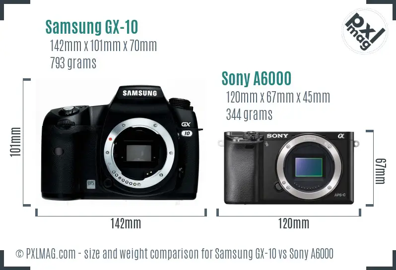 Samsung GX-10 vs Sony A6000 size comparison