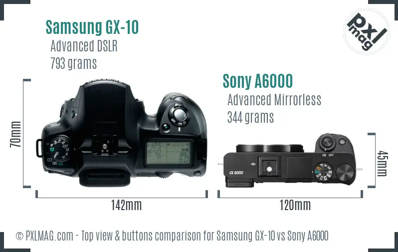Samsung GX-10 vs Sony A6000 top view buttons comparison
