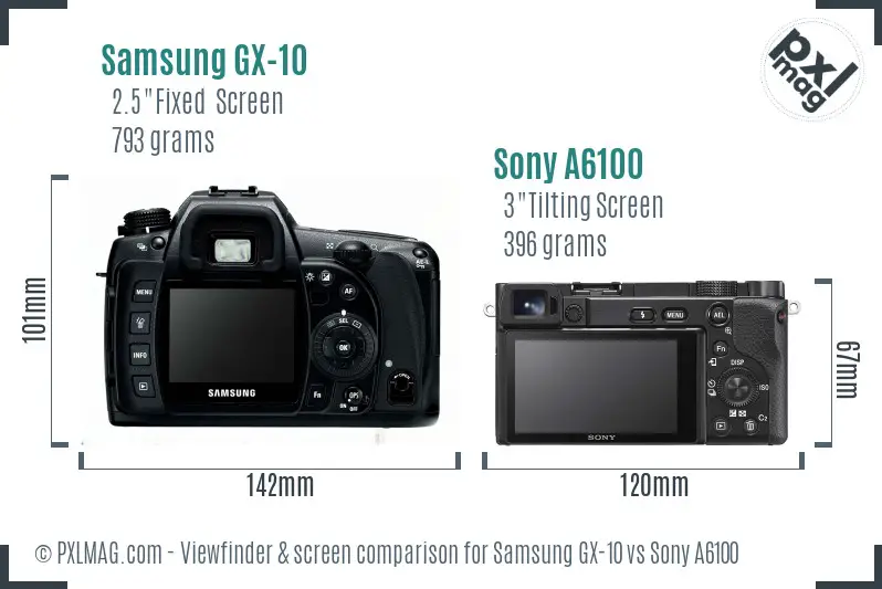 Samsung GX-10 vs Sony A6100 Screen and Viewfinder comparison