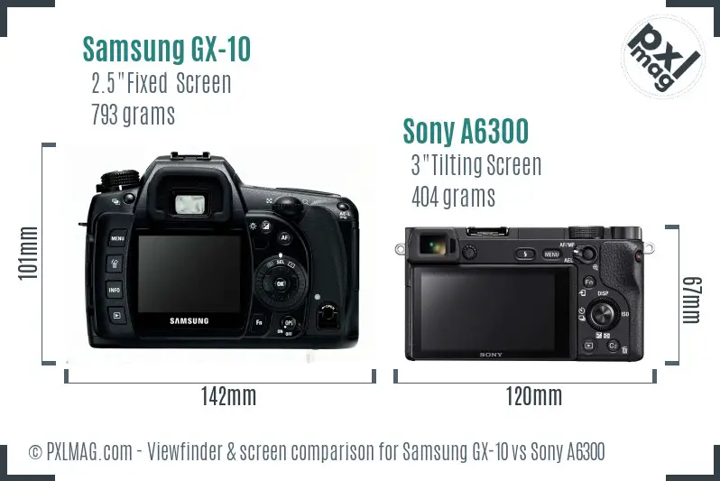 Samsung GX-10 vs Sony A6300 Screen and Viewfinder comparison